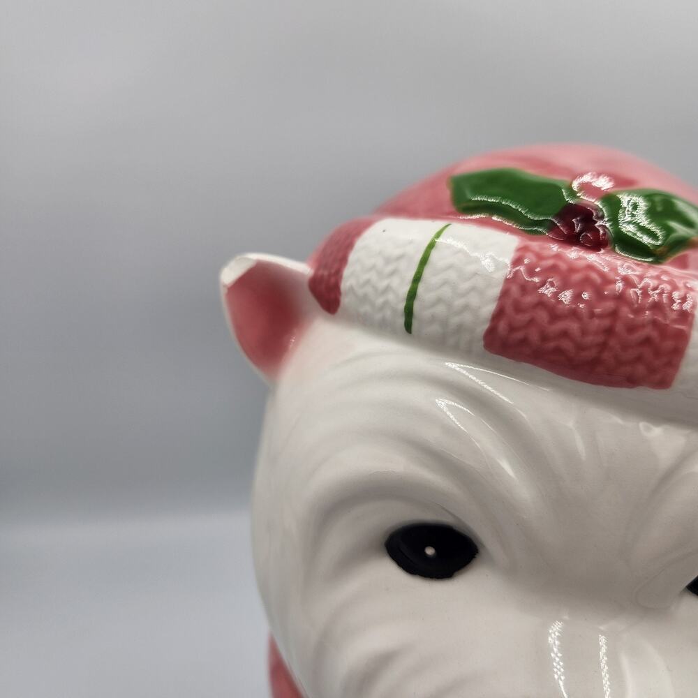 Christmas Bell Ceramic 10in Pink Hat‎ & Scarf Dog Cookie Jar CC02B01010